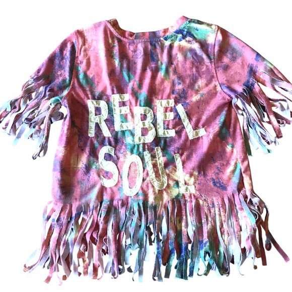 Spring Summer Top, Women’s Size Small: Upcycled Rebel Soul Shirt, Fringy Hems - Picture 3 of 10